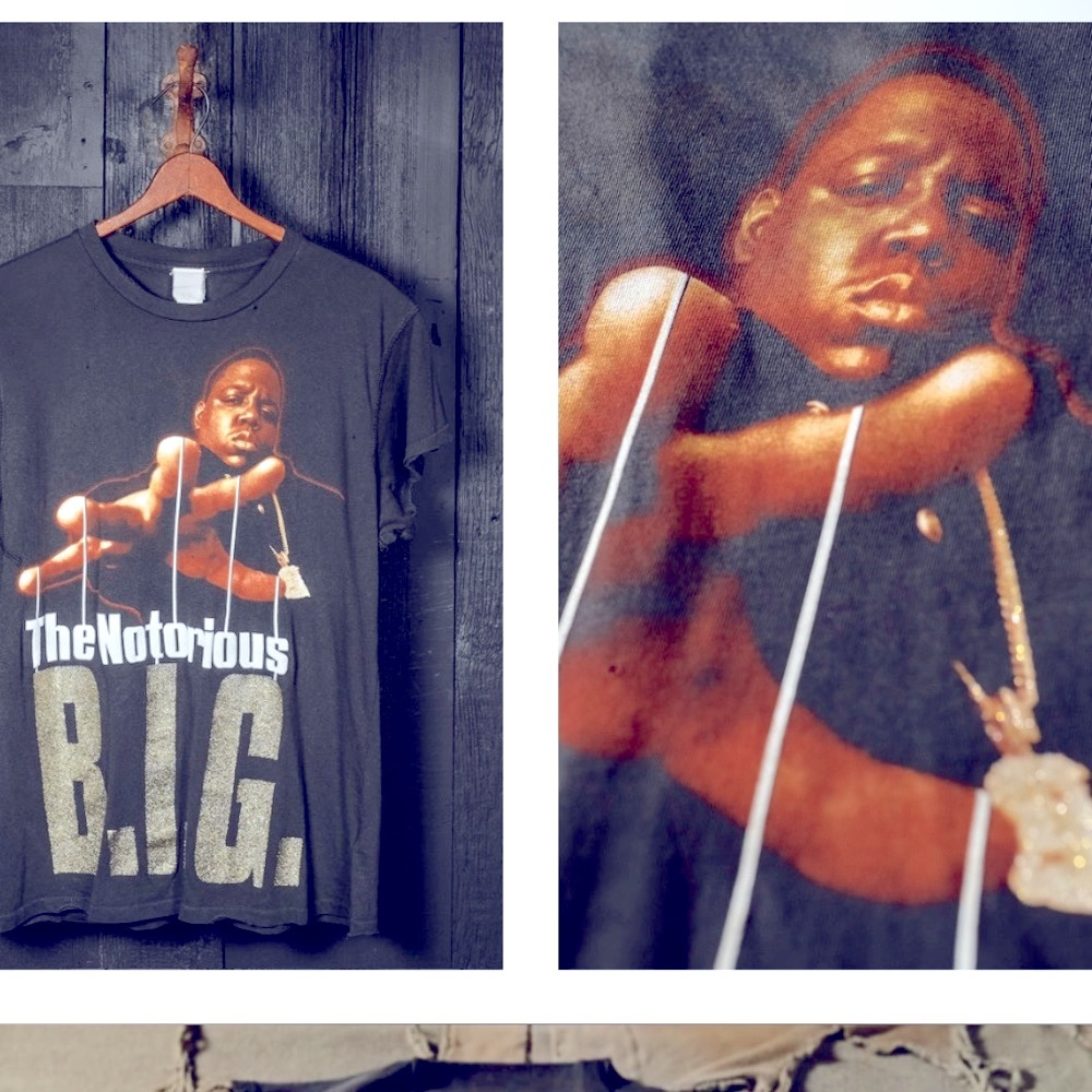 NEW MADE WORN Notorious BIG glitter tee size medium